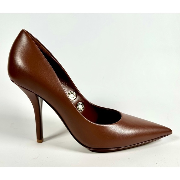 NWT Burberry Eyelet Detail Leather Point Toe Heel Pumps in Brown - Picture 7 of 16